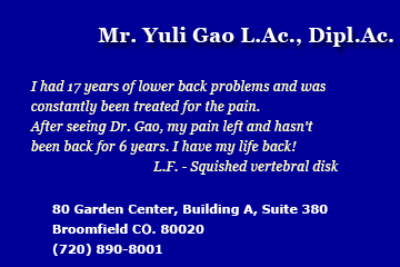 Shanghai Acupuncture and Chinese Herbal Clinic in Denver Boulder Lafayette Metro Area of Colorado - Doctor Gao